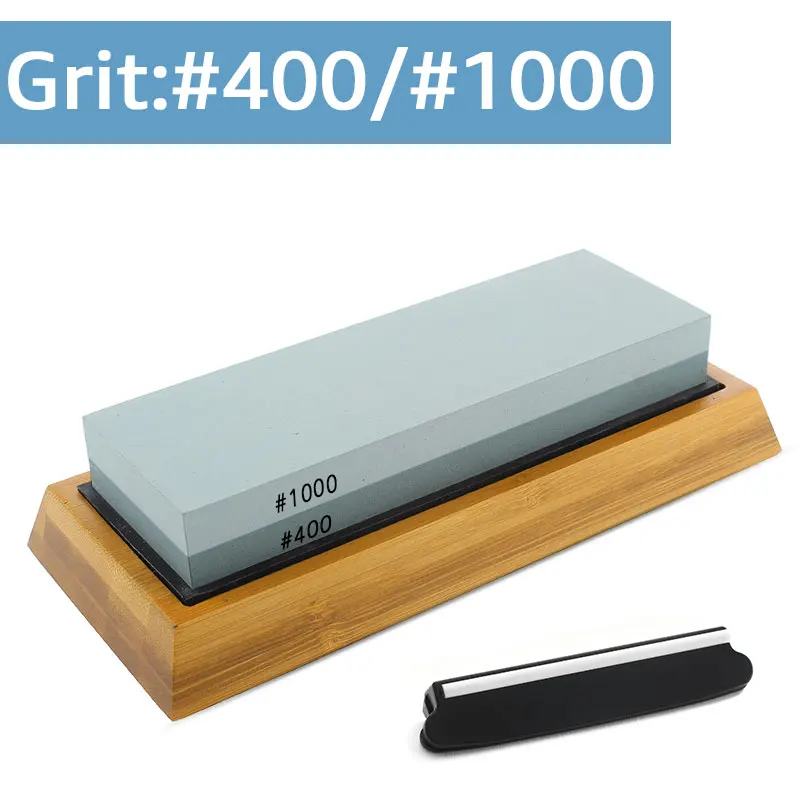 Wholesale Durable Aluminum Oxide Knife Sharpener Silicon Carbide Sharpening Stone Bamboo Base Whetstone Bamboo For Knife