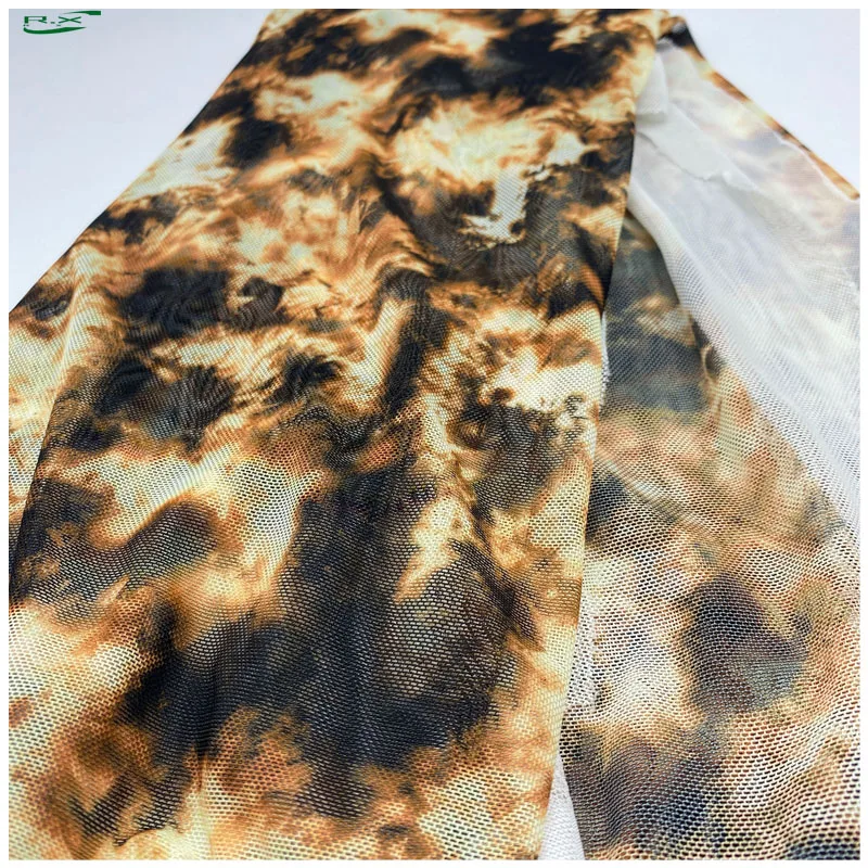 Custom wholesale high quality luxury  polyester leopard printed stretch Plain mesh fabric for dress