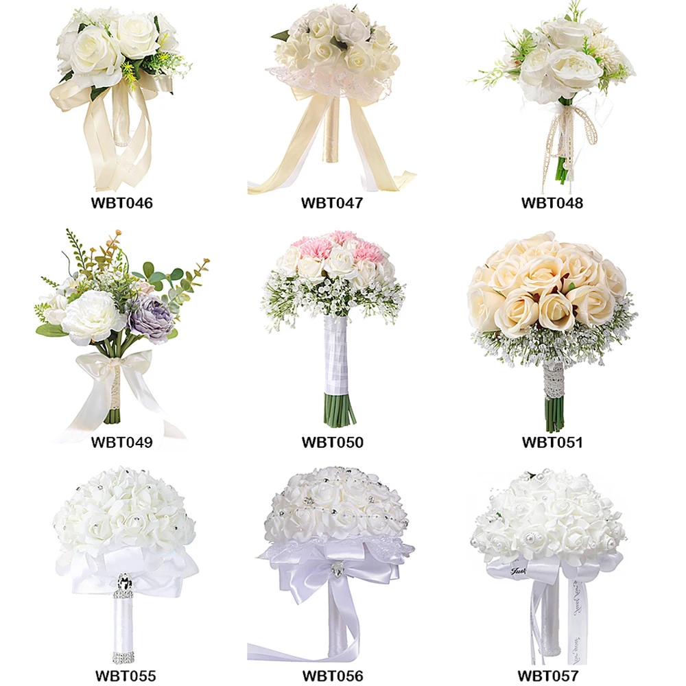 Wholesale Romantic Handcraft Satin Silk Flower Bridal Bouquet Luxury Diamond Rhinestone Bride Wedding Crystal Bouquet