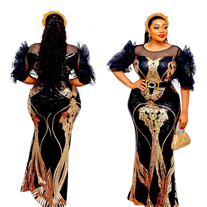 Fashion Sequin African Dress Summer Match Evening Banquet Slim Bodycon Gowns Party Sexy Celebrate Dresses For Women K0526