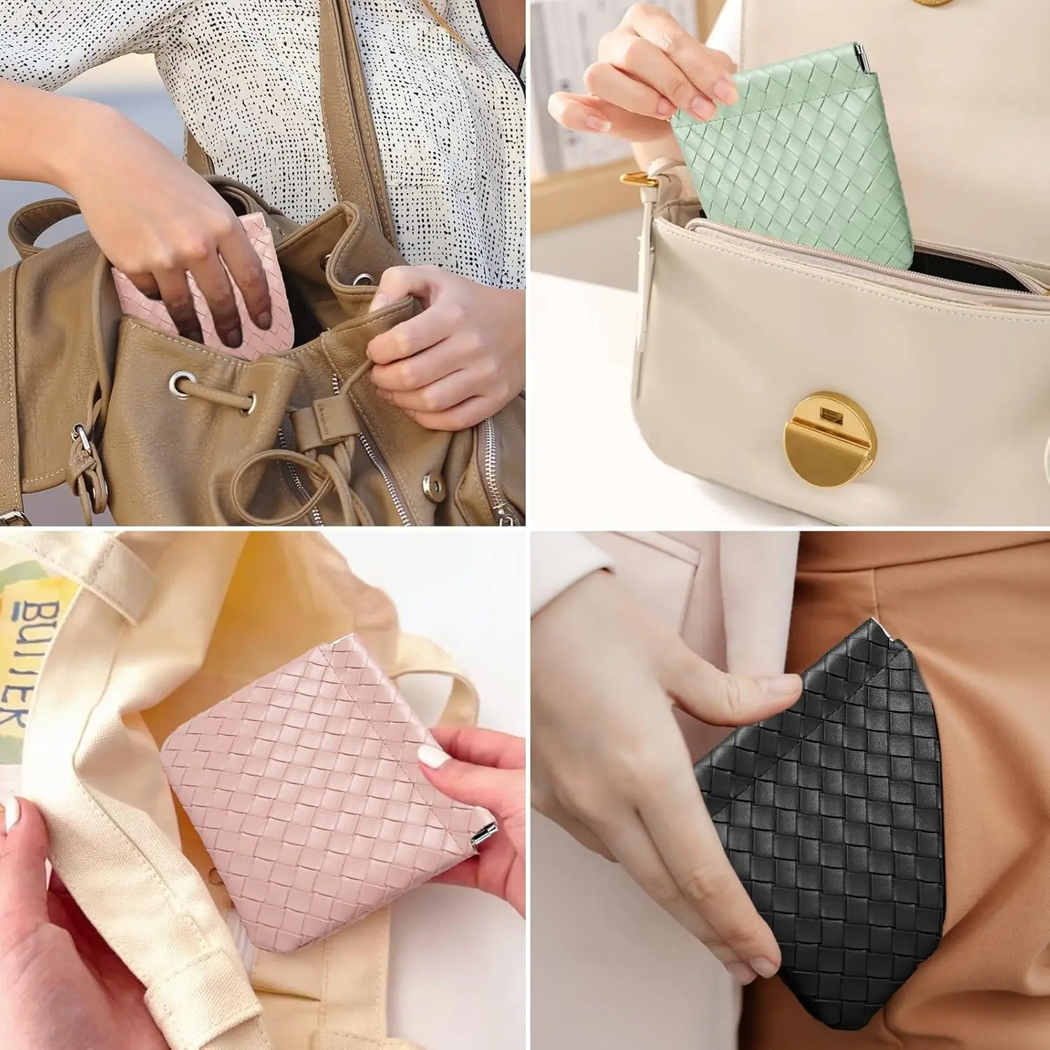 Multifunction PU Weaving Mini Lipstick Cosmetic Bag Portable Square Earphone Data Cable Coin Purses