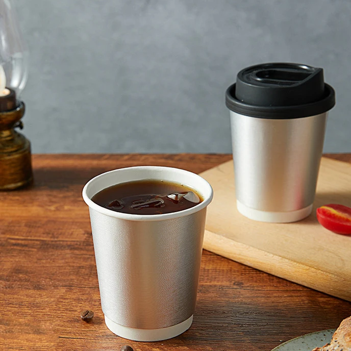 Wholesale Disposable Double Thickened Coffee Cups Silver Aluminium Foil Paper Cups Hot Drinks Takeaway Cups