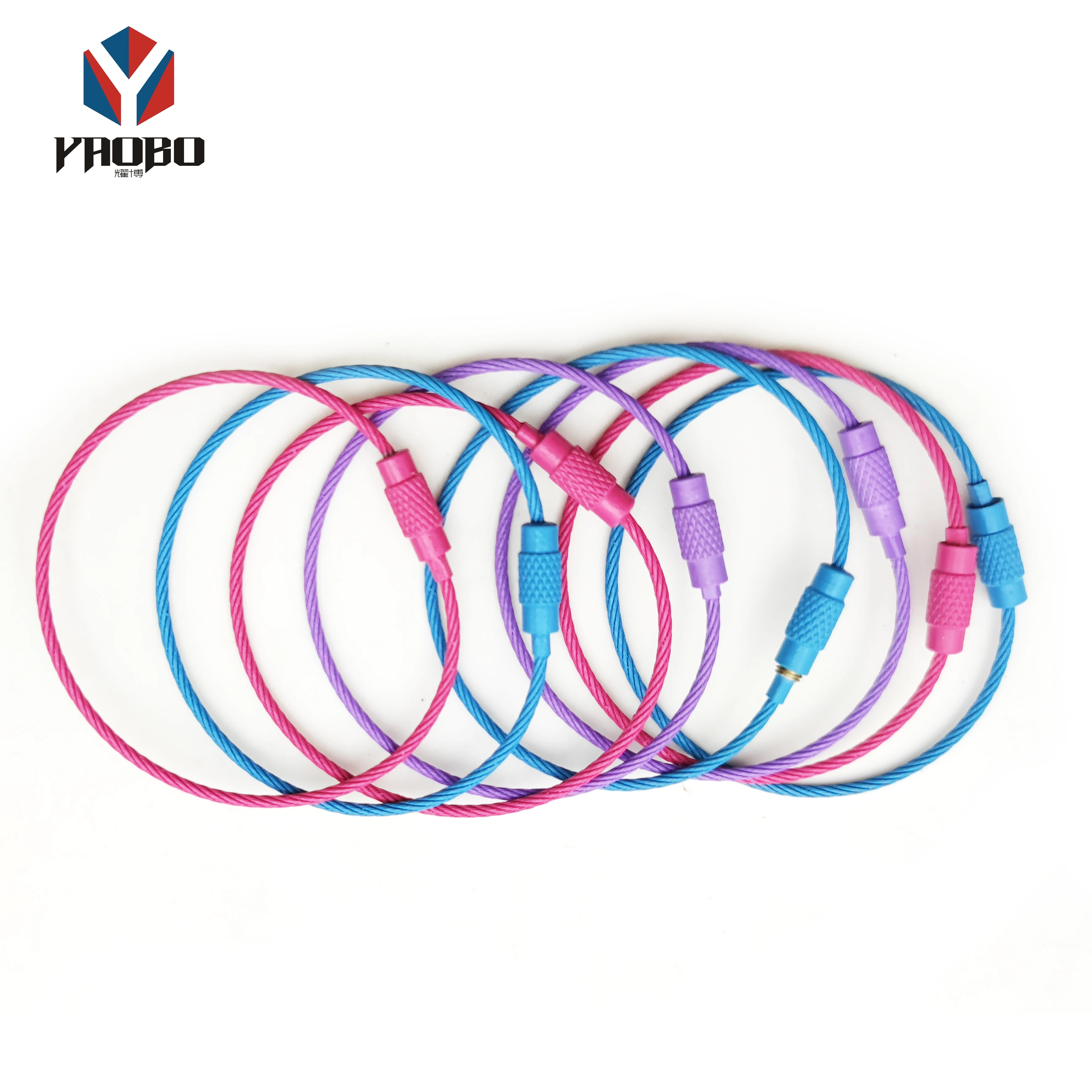 Keychain Lock Screw Cable Rings Stainless Steel Paint Wire Cable Loop Rings For Hanging Tag Keyrings