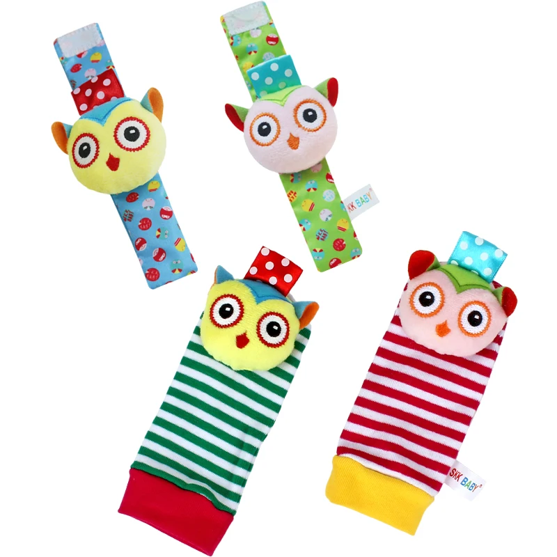 4PCS owl animal baby wrist rattles and socks stimulation plush soft toy K046E