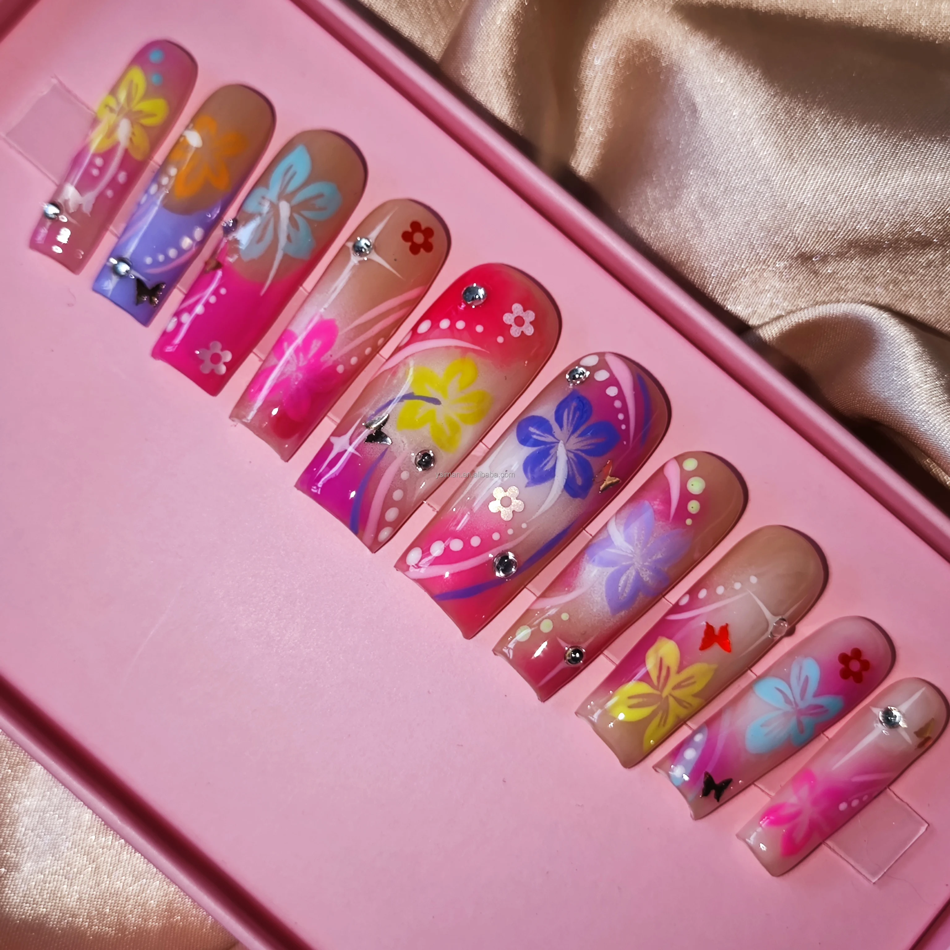 Accept Custom Acrylic Long Or Short  Press On Nails Artificial Fingernails With Jelly Glue For Woman