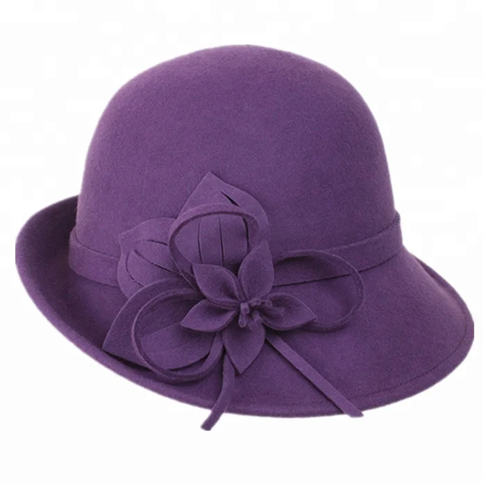 100% Wool Vintage Felt Cloche Bucket Bowler Hat Church Winter Hats for Women