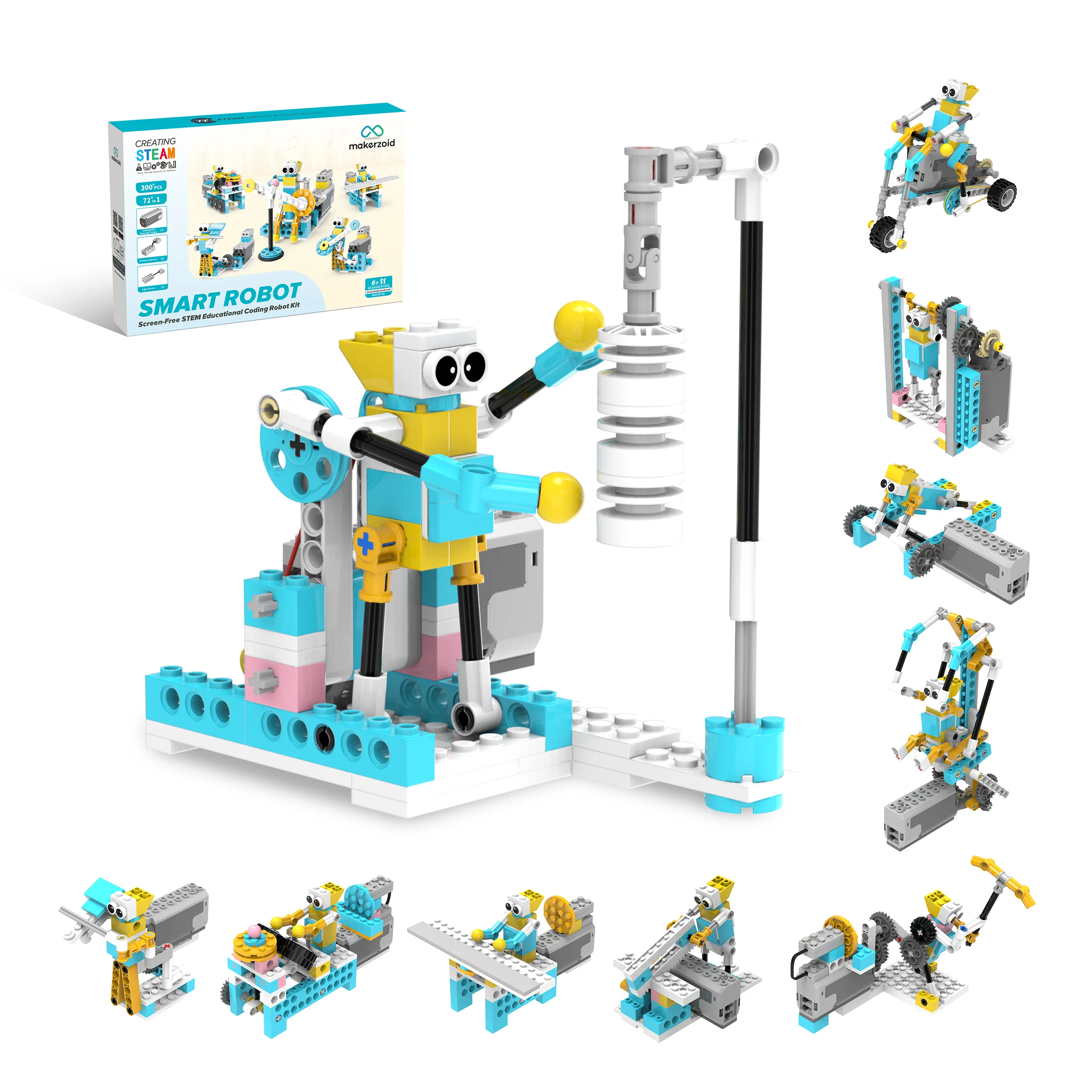 makerzoid Smart Robot 72-in-1 Educational Learning Kit Toy, DIY Creative Building Blocks Toys for Kids 6+ Years Old