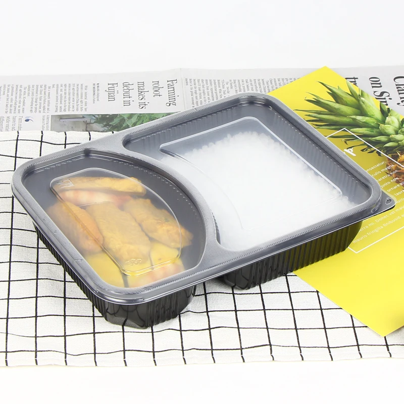 Food Grade Disposable Microwave Plastic Meal Prep Bento Box 2 Compartment Food Container With Clear Lid