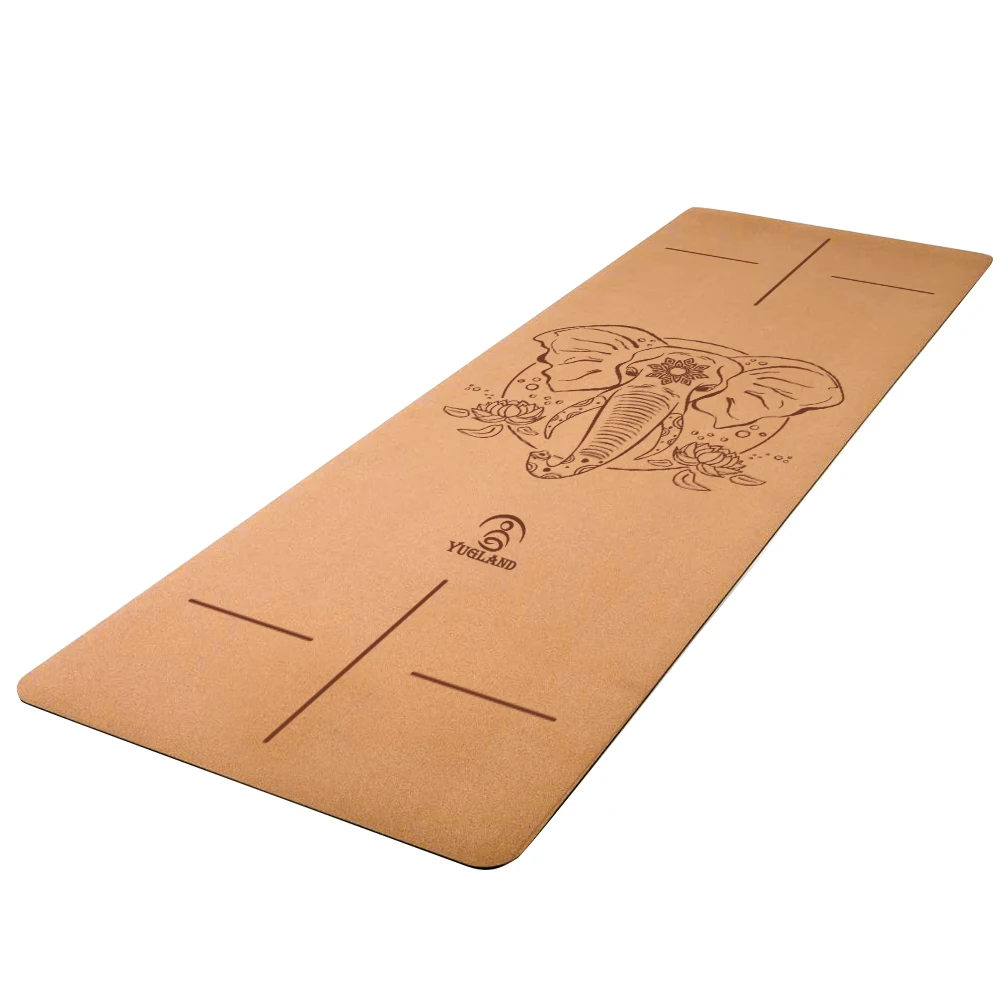 Yugland biodegradable eco friendly cork yoga matt natural rubber chakra