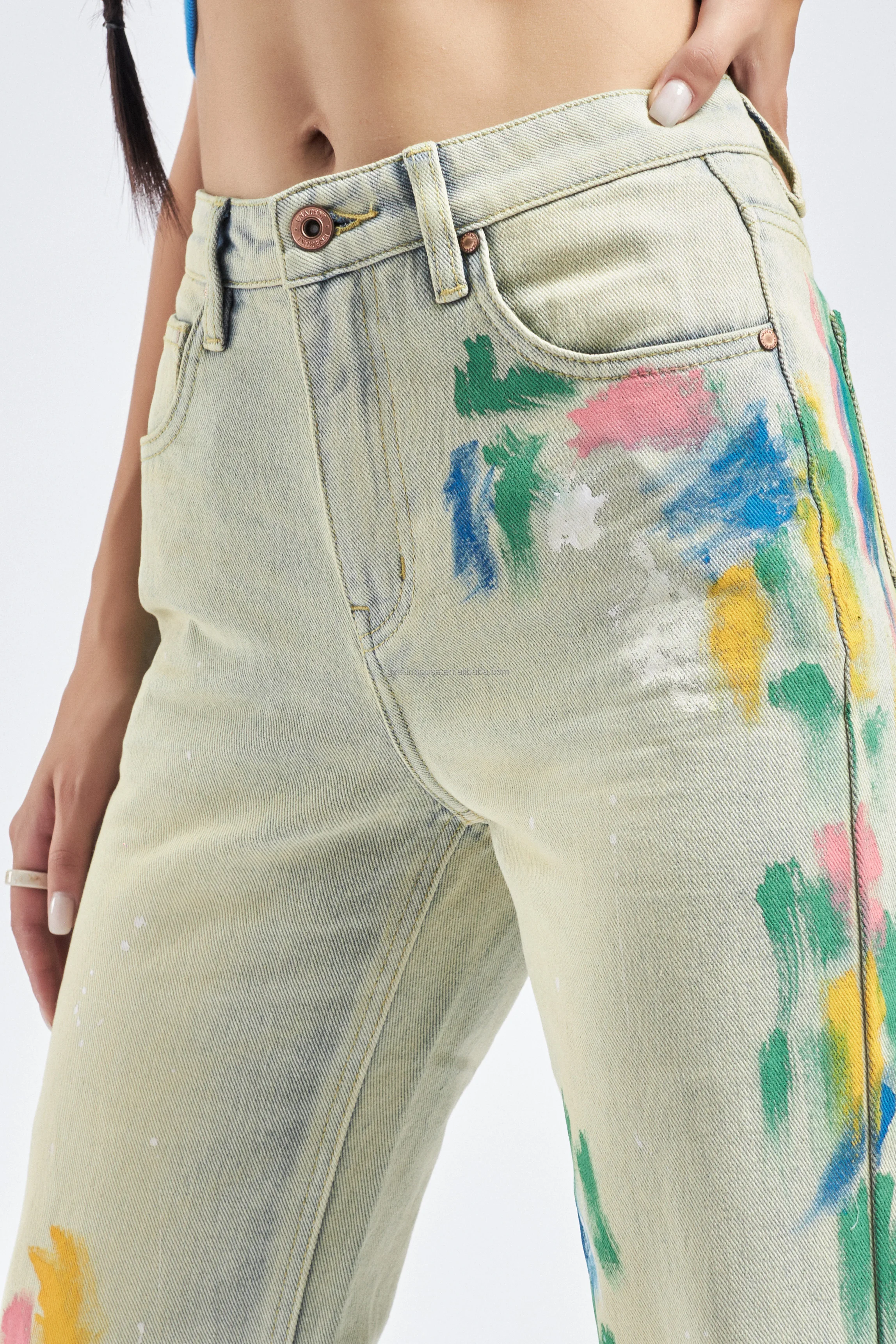 Custom Logo Cotton Denim Women Jeans Pants Trousers High Waist Straight Washed Ladies Wide Leg Jeans Jeans Men Streetwear