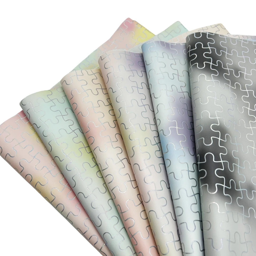 Puzzle PU leather, dreamy girl colorful phantom lines for student school bag pencil case shoes