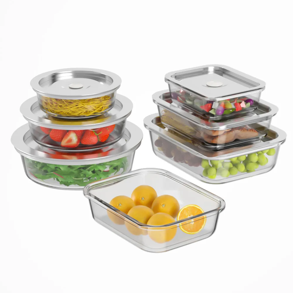 Glass Meal Prep Container 32 oz Glass Food Storage Container with Steel Lid Glass Bento Box Control Airtight Oven Freezer Safe