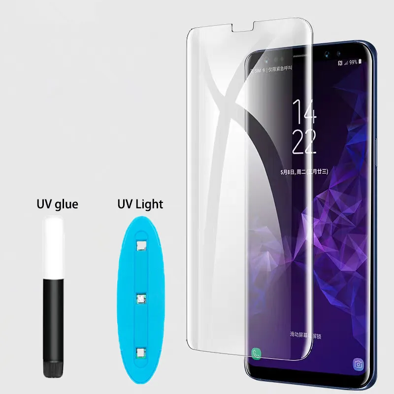 Liquid Full Glue Screen Protector Case Friendly Tempered Glass UV Light for Samsung Note 9 S9 Galaxy S8 Plus With Box
