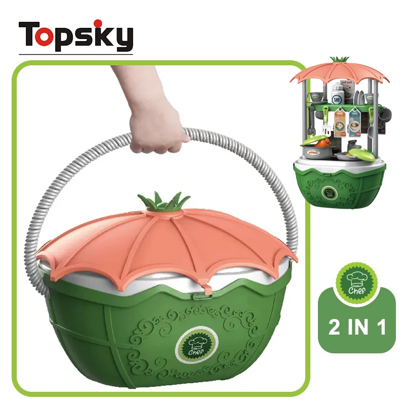 2 In 1 Portable Children Kitchen Set Supermarket Shopping Play House Toys Simulation Cooking Experience Kitchen Set Toys