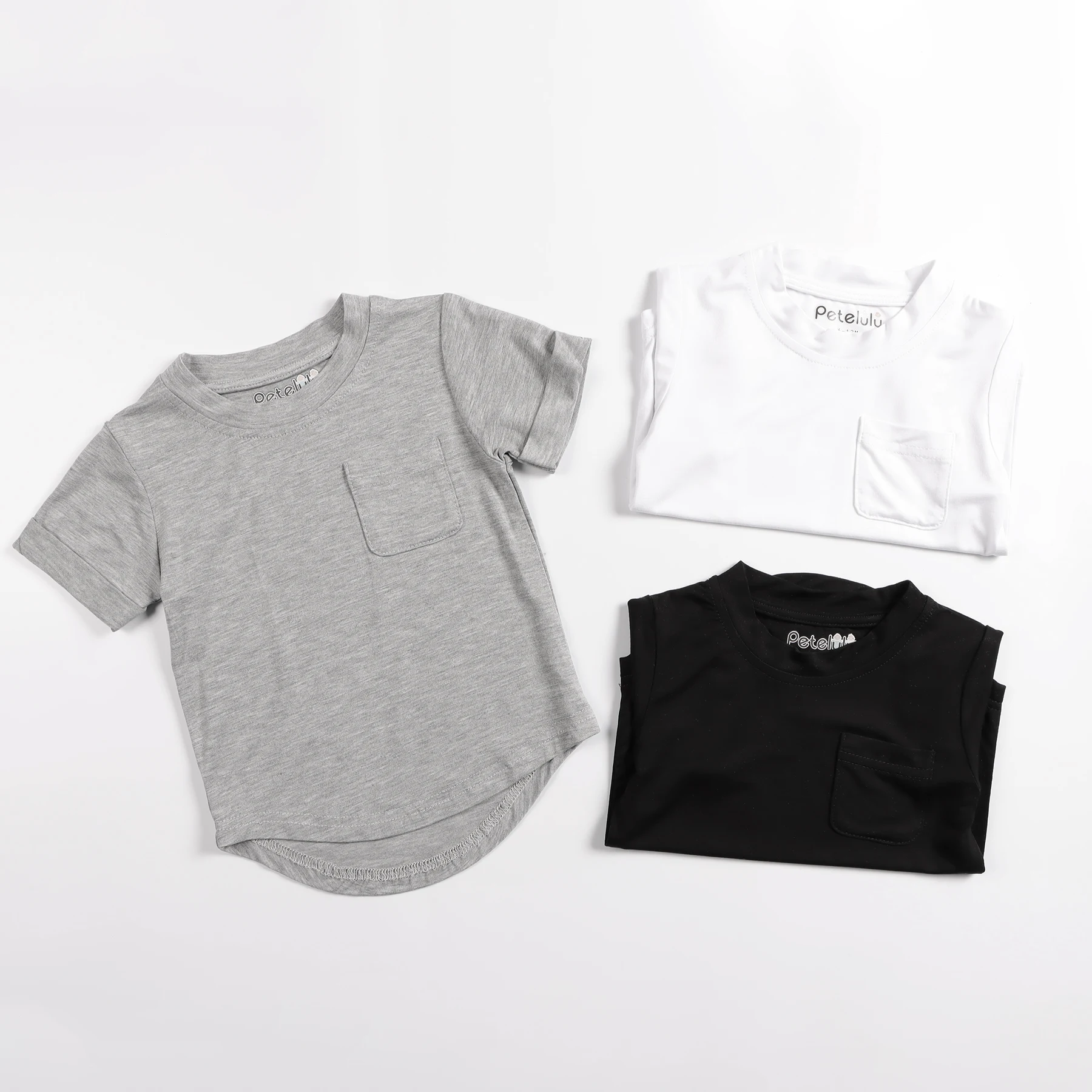 Custom Curved Hem Toddler Baby Boy Elastic Knit bamboo T-shirts With Pockets kids cropped top