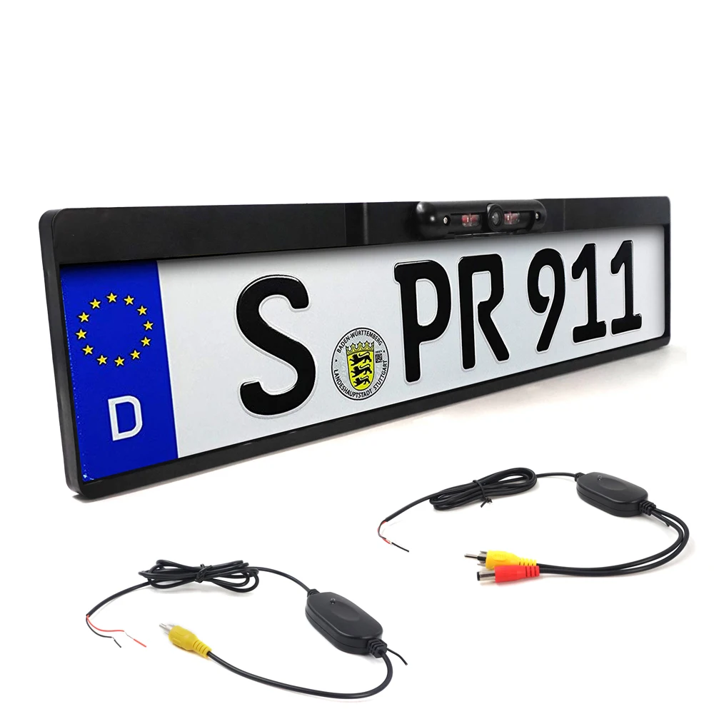 EU license plate camera IR night vision front reverse dual control car camera with 2.4G Transmitter and Receiver