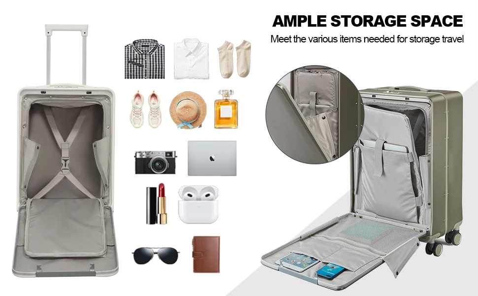 Premium PolyCarbonate PC Luggage With One Button Push-to-Open Front Pocket 20/24 Inch Ready to Ship