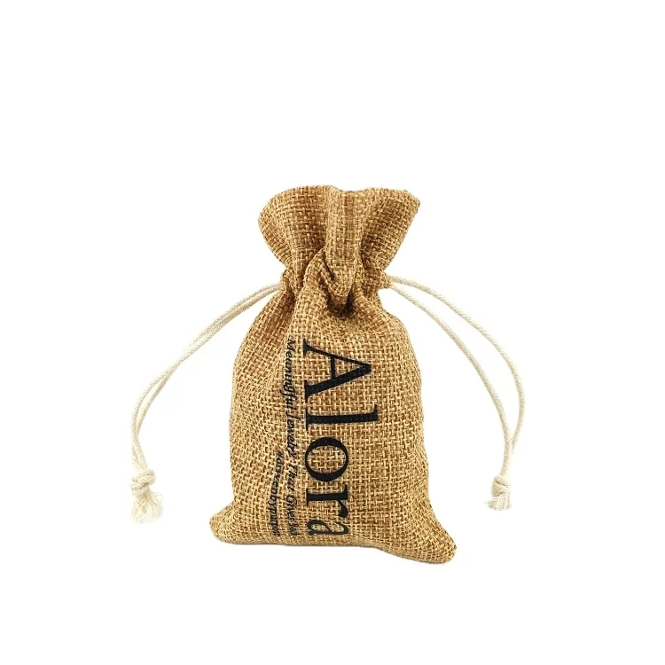 Hot sale low price printed ladies small drawstring recycled jute bag
