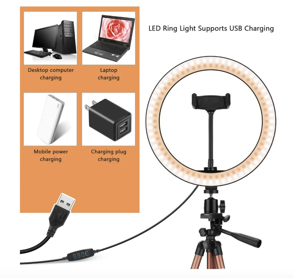 2 In 1 Tripod Make Up Streaming Ring Light With 10 Inch Ring Light