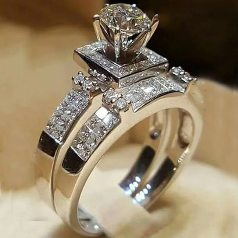 2021 women Cubic Zirconia wedding Rings Diamond Bride engagement Rings Couple Crystal Ring