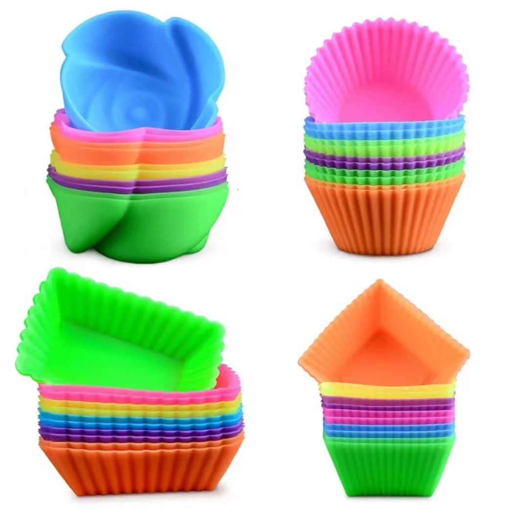 Silicone Round Rectangular Square Flower Shaped Muffin Molds Reusable Baking Cups Cupcake Liners