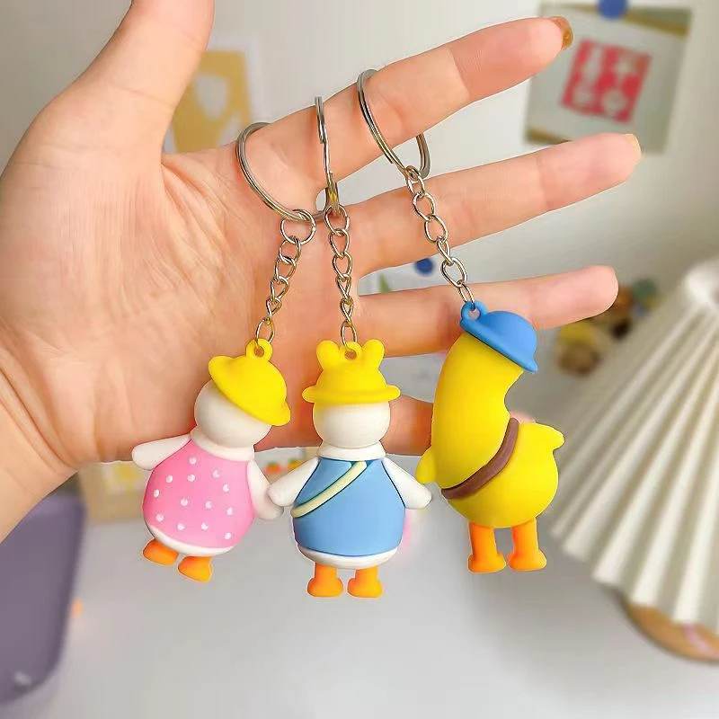 Wholesale Duck Keychain 3D Crooked Duck Bag Pendant Rubber keychain Jewelry for Gift