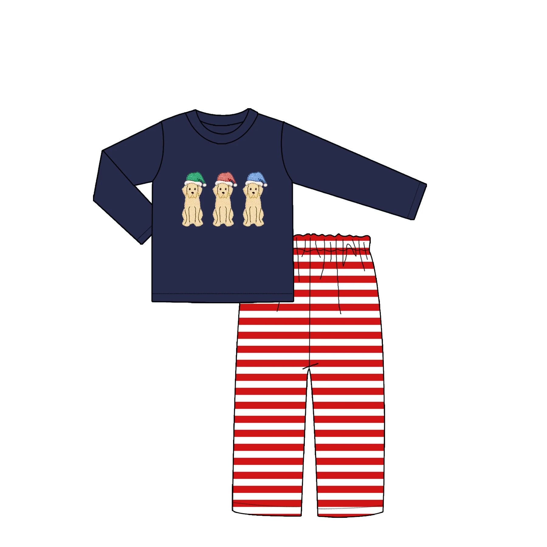 Adorable Children Christmas Clothes Wholesale Baby Clothes dogs Applique Brothers And Sisters Matching Sets