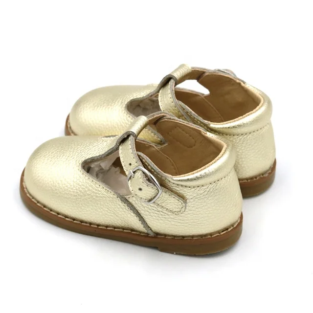 Fashion Buckle Strap Real Leather T-bar Hard Sole Girl Children Dress Shoes