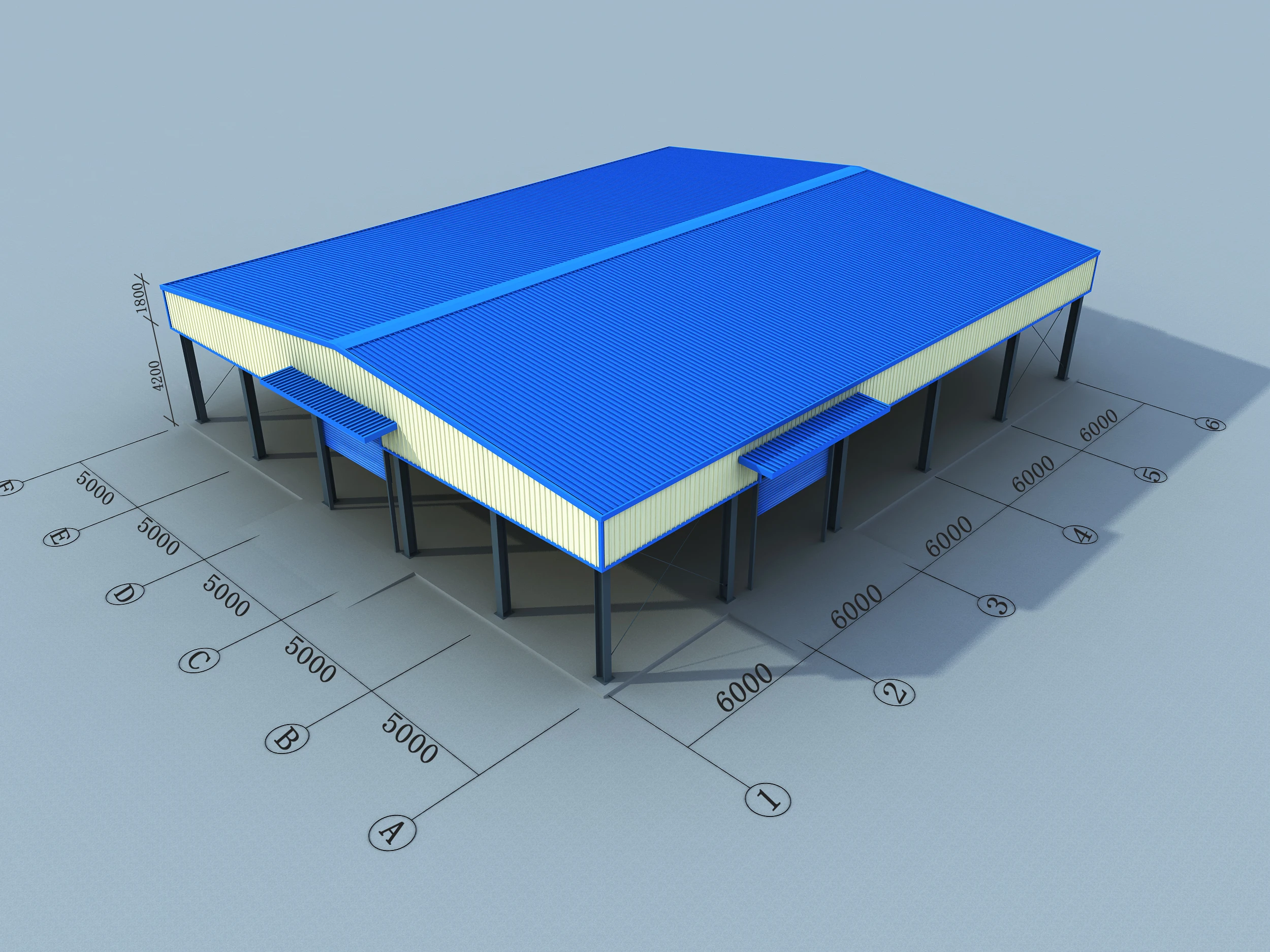 ONE-STOP Service 500-5000 Square Meters Prefabricated Steel Structure Frame , Portal Frame Steel Structure Steel Frame Building