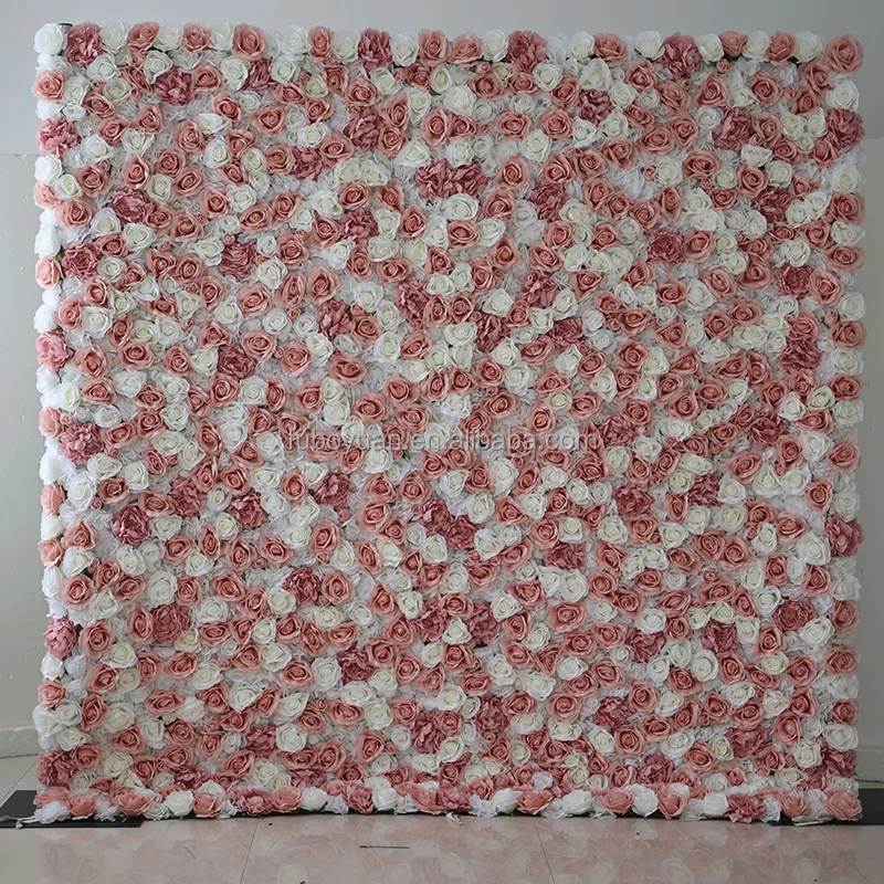 SW wholesale cheap roll up flower wall backdrop 8ft*8ft flower panel wall decorative 3d cloth back pink and white flowers wall