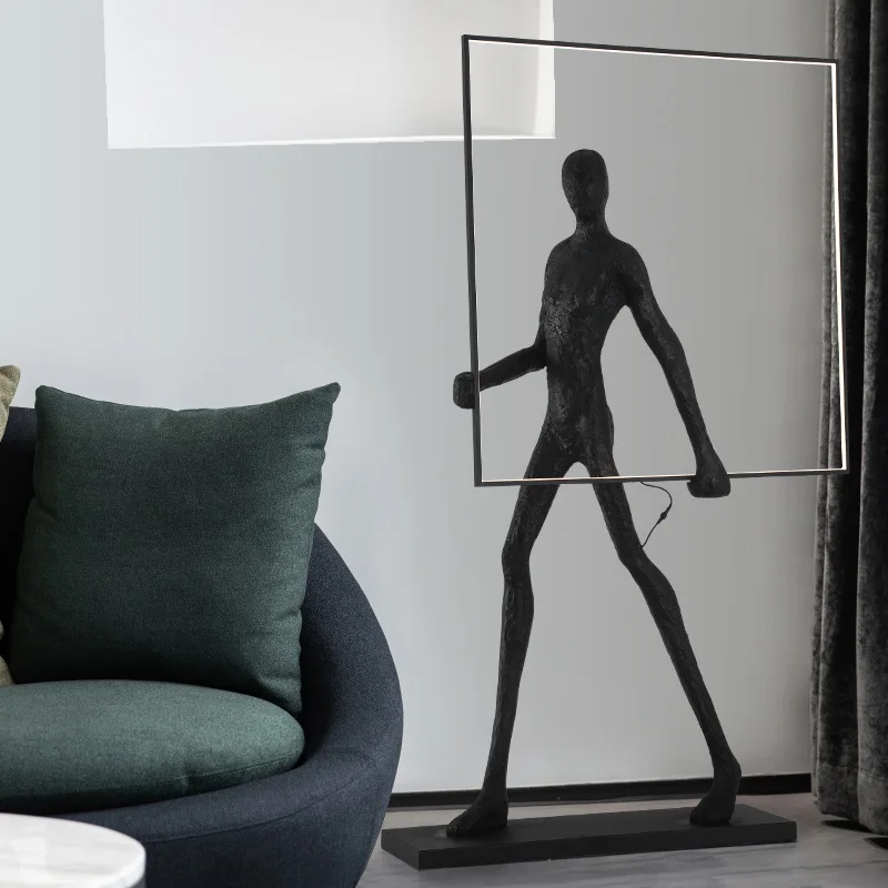 custom modern decoration indoor hotel decor fiberglass large human abstract sculpture aluminum metal spiral led floor lamp