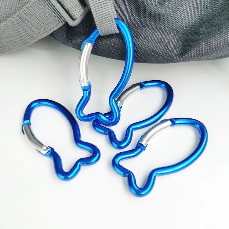 Wholesale Blue Fish Shape Aluminum Metal Alloy Carabiner For Bags Toys Backpack