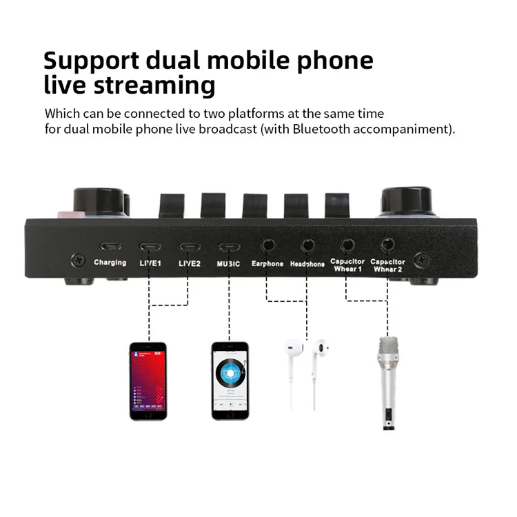 V9 Audio Sound Card Broadcast PC Android Phone USB Status Mic Audio Mixer