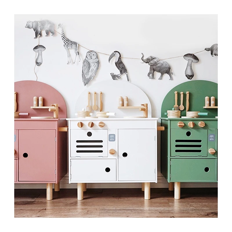 Деревянная игрушка для кухни в скандинавском стиле, деревянная детская простая большая кухонная игрушка, набор игрушек для игрового домика