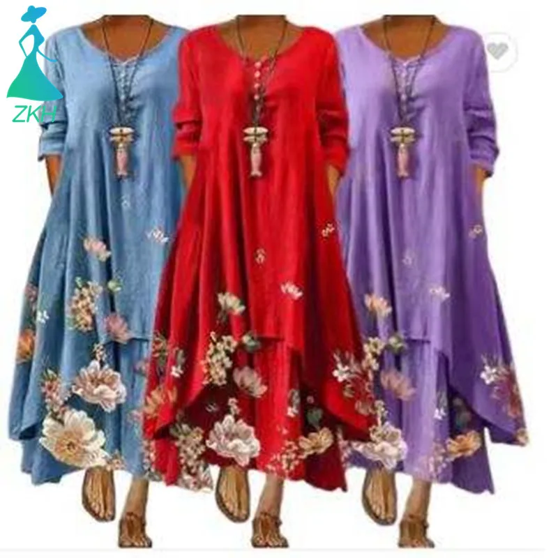 spring fall 2021 new arrivals women clothes maxi floral elegant casual boho dress ladies fashion dresses plus size club dress