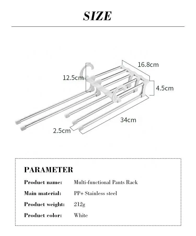2021 Hot sale Stainless Steel Space Saving Wardrobe Multi-layer Milk White Folding Pants Hanger