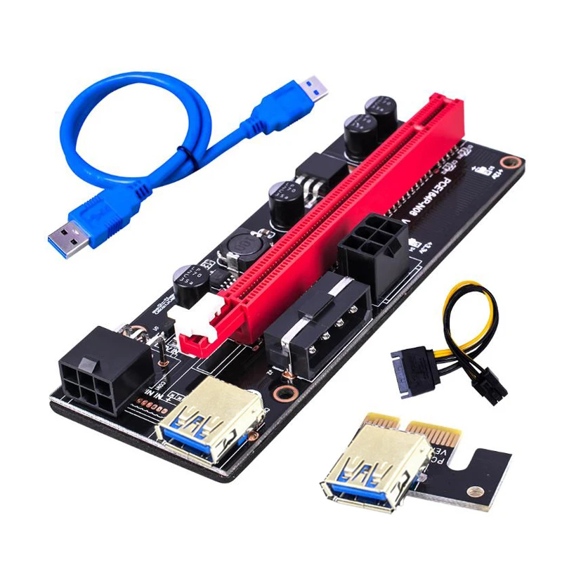  PCI-E карта расширения 009s Экспресс 1X 4x 8x 16x расширитель PCI E USB Райзер 009S адаптер SATA 15pin для майнинга