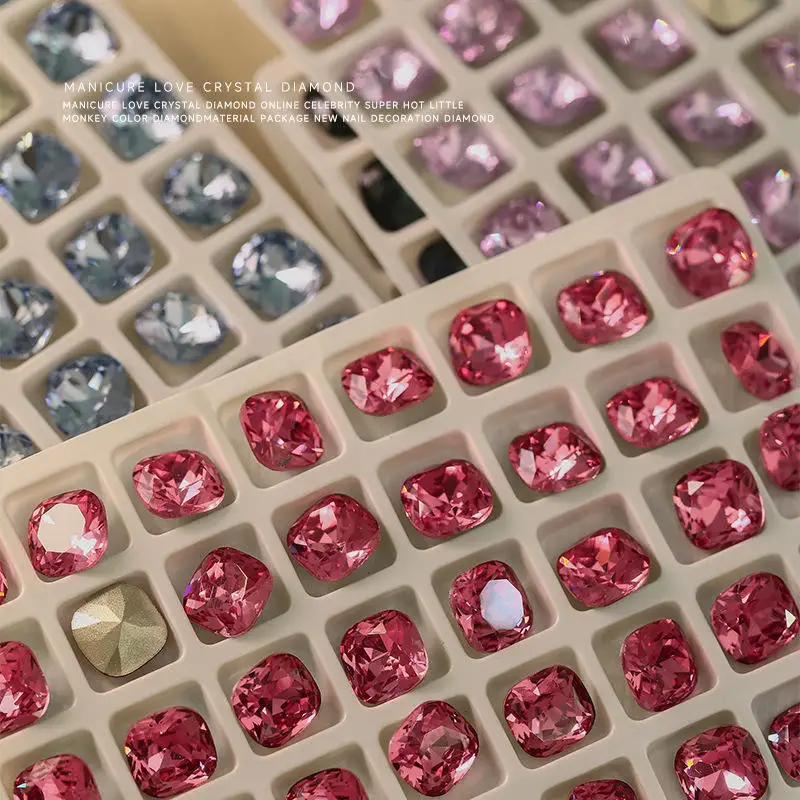 New Manicure Square Diamond Jewelry Super Flash Pointed Bottom Diamond Rose Red Protein Multi-faceted Nail Rhinestones