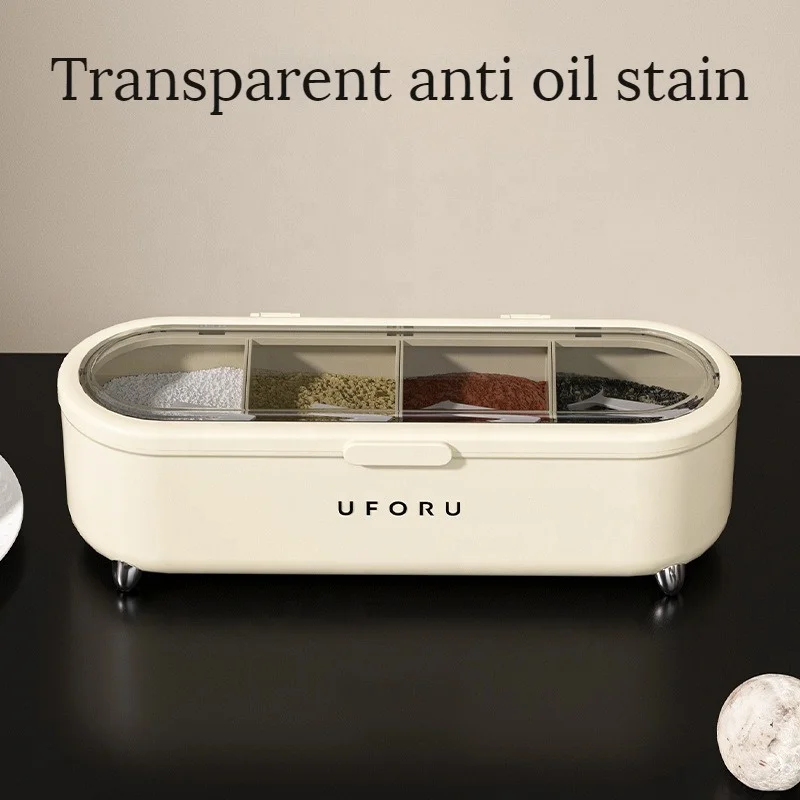 Household Kitchen Supplies Salt Sugar Monosodium Glutamate Four Compartments Storage Box All-In-One Multi-Compartment Light Luxu