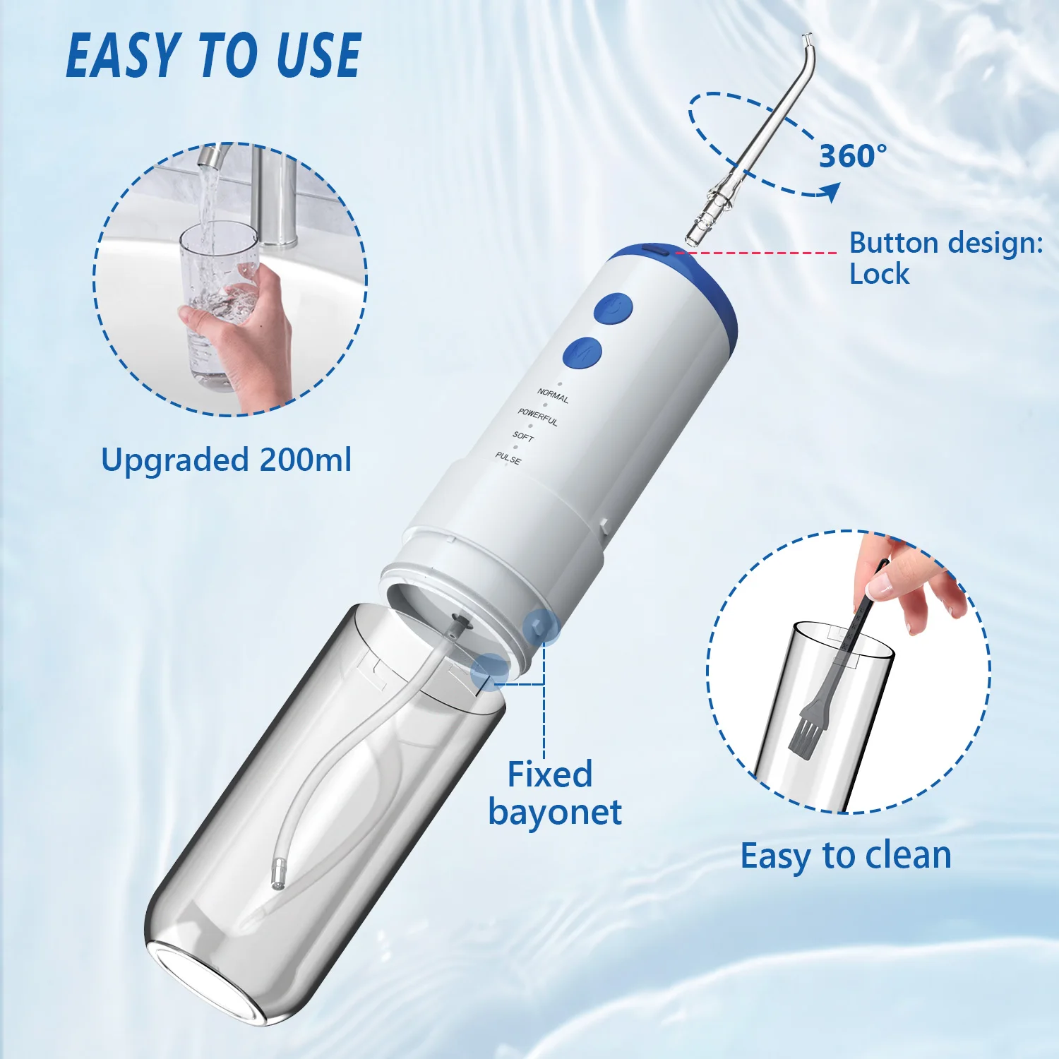 USB Rechargeable Oral Irrigator Water Flosser Portable Dental Water Jet 200ML Water Tank Waterproof  Teeth Cleaner