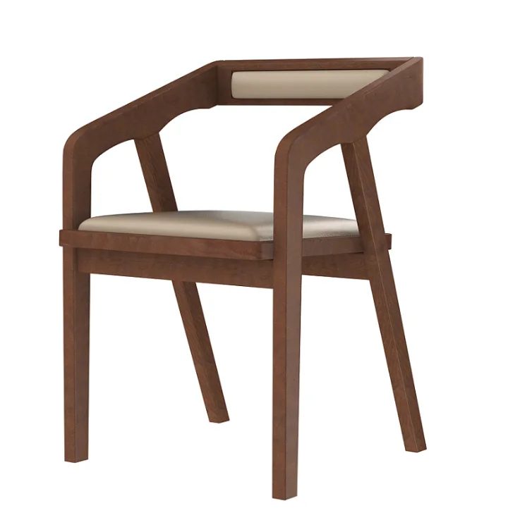 Обеденный стул из массива дерева и черной кожи орехового цвета для деревянных