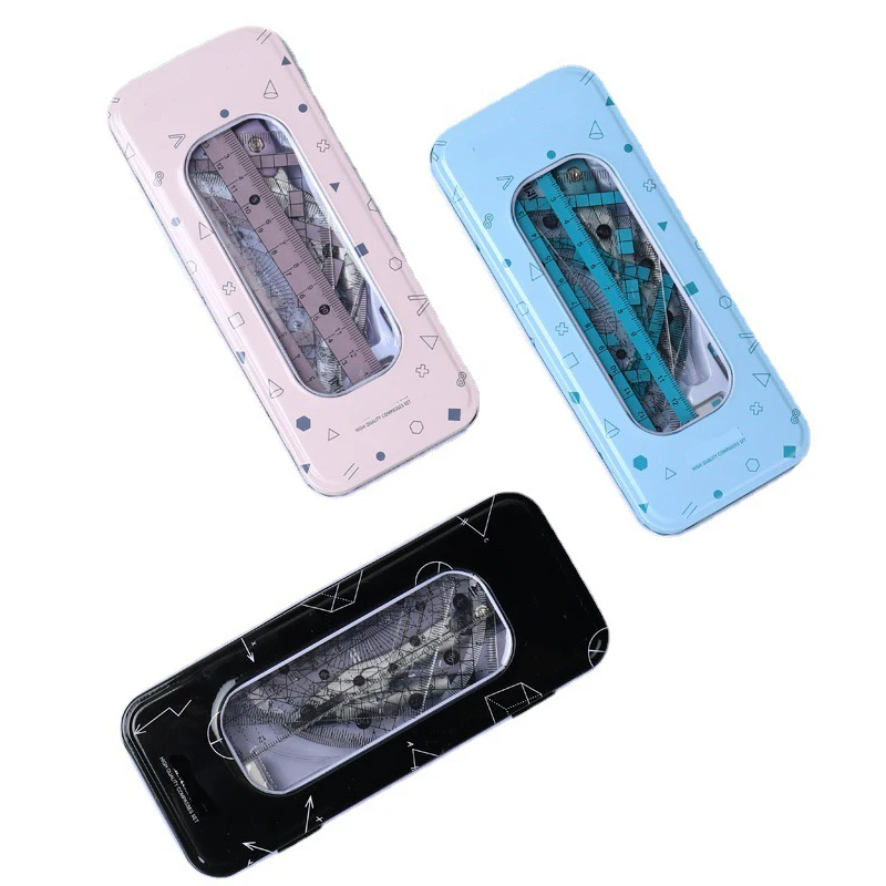 Multiple colors students Ruler Set Compass Math kit Mathematical geometric drawing tools stationery set for school