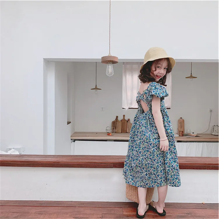 
hot sell Korea style girl dress summer backless Floral children girl dresses 