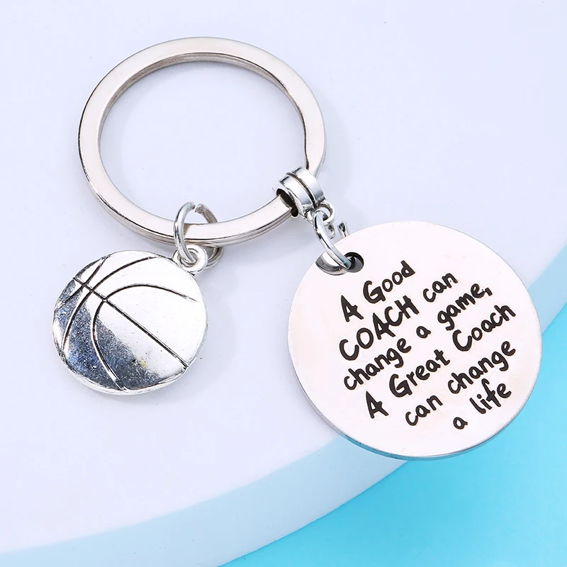 Explosive sports baseball slogan keychain badminton basketball pendant stainless steel series charm backpack key charm accessori