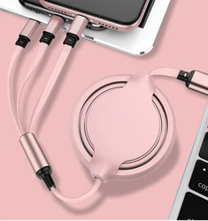 Candy Color Custom Logo Universal QC3.0 Retractable 3 in 1 USB Quick Charging Charger Cable