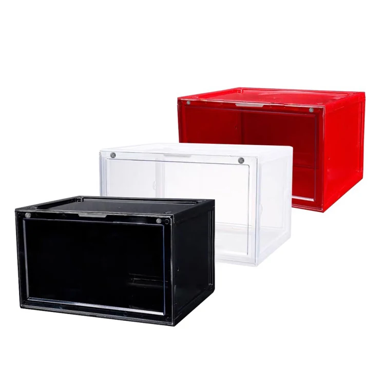 Custom Home Drop Front Clear Stackable Shoe Box with Magnets Shoe Rack For Easy  Storage
