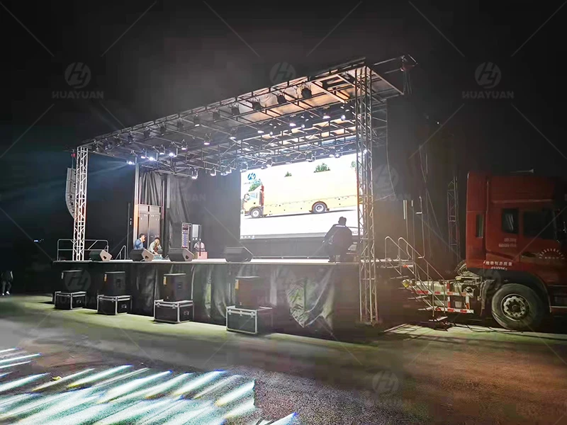 HUAYUAN S455 mobile stage roadshow hydraulic sound stage trailer for outdoor event concert
