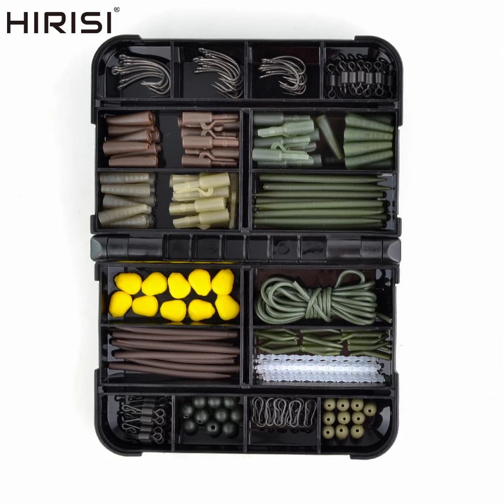 331 x Carp Fishing Tackle Kit in Box Fishing Swivels And Snaps Rubber Anti Tangle Sleeves Hook Stop Beads Helicopter Rigs XP-500