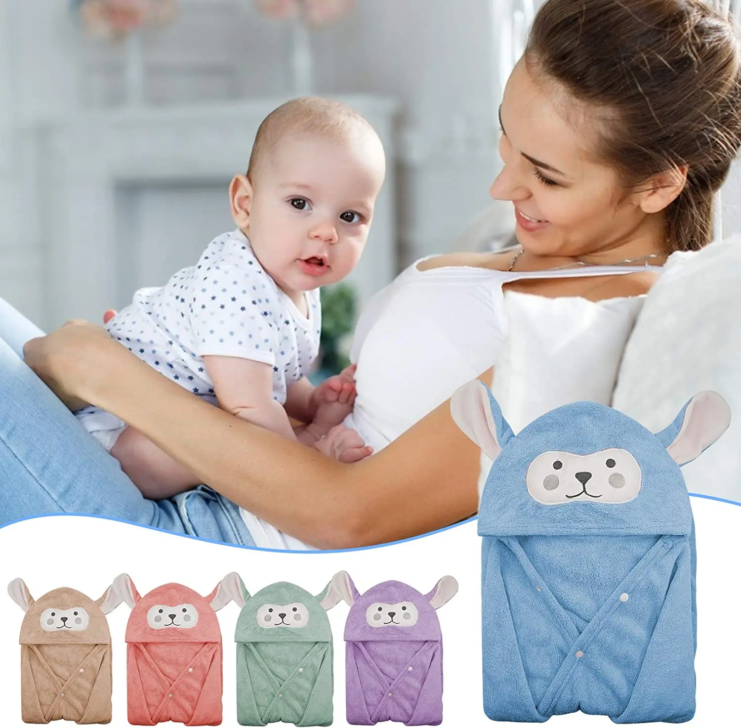 Design Your Own Baby Bath Towel Flannel Fleece Cartoon Animal Head Baby Hooded Poncho Towel