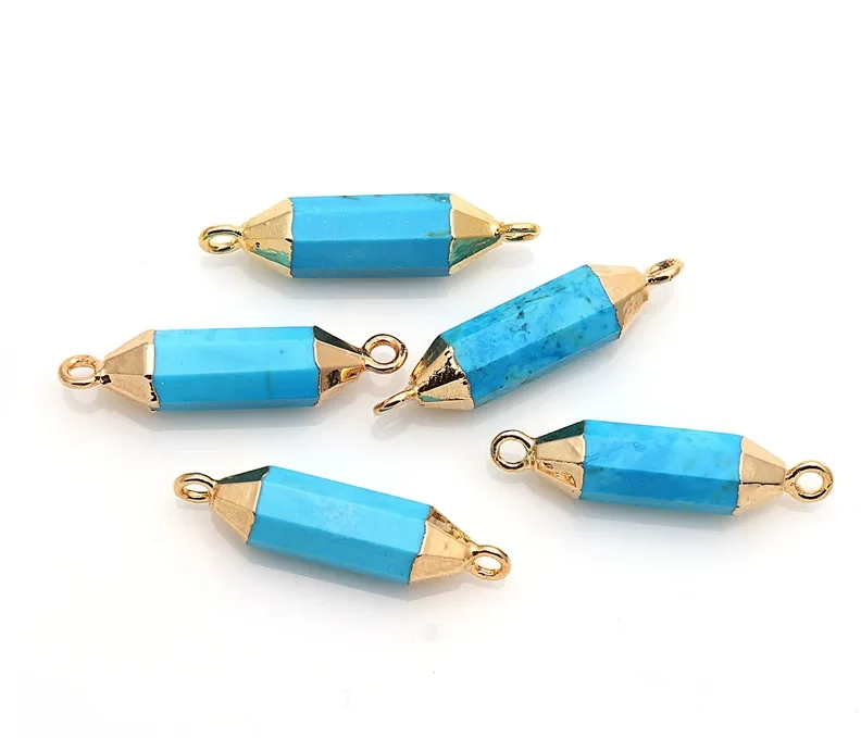 Wholesale 24k Gold Plated Double Bail Turquoise Charm Connector Pendant Silver Diamond Jewel Making Necklace Wholesales